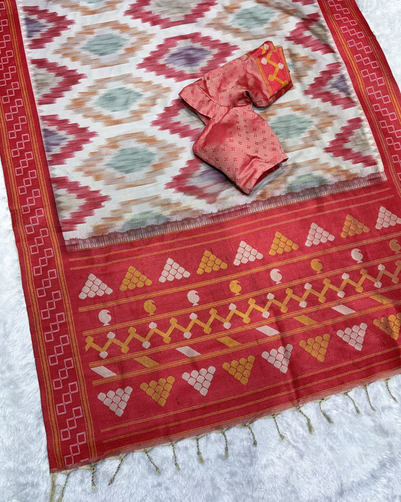 Minakari Viscose Silk Saree - Coral Red